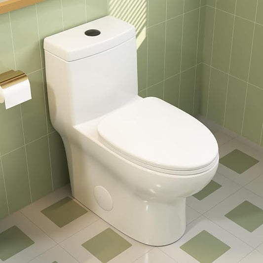 DeerValley DV-1F026-B Elongated One Piece Toilet, Dual Flush 1.1/1.6 GPF Toilet with Comfortable Seat Height, Powerful & Quiet Modern Standard Toilet for Bathroom, 12" Rough-In