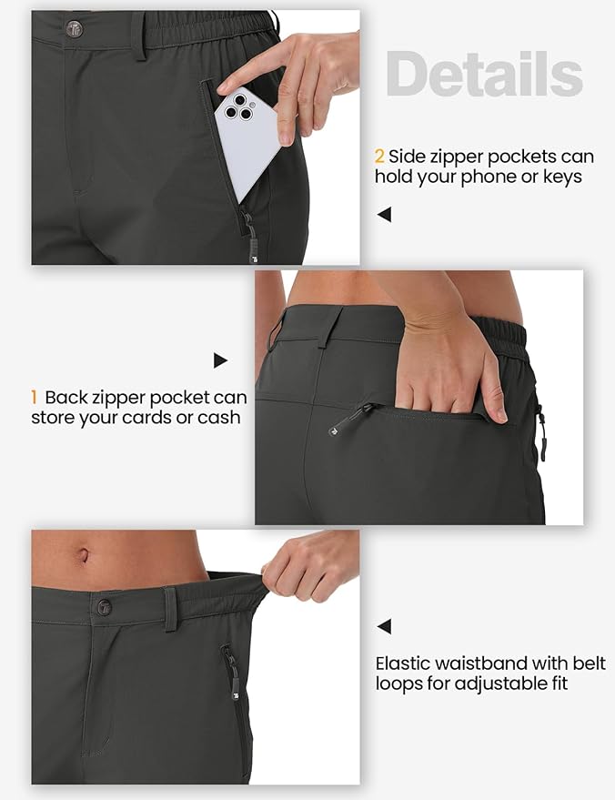 TBMPOY Women's Lightweight Hiking Pants Water Resistant Quick Dry Travel Work Outdoor Fishing Pants Zipper Pockets