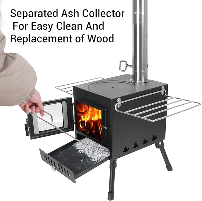 Wood Burning Stove, Wood Stove With Chimney Pipes, Small Camping Wood Stove With Anti-Spark and Adjustment Pipe for Hunting,fishing,Cooking,Heating,Drying Clothes double-layer Hot Tent Stove