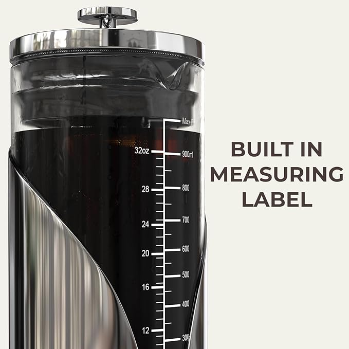 Cafe Du Chateau Stainless Steel French Press Coffee Maker - 34oz Insulated Coffee Press with 4-Level Filtration, BPA Free, Durable Glass, Great for Tea