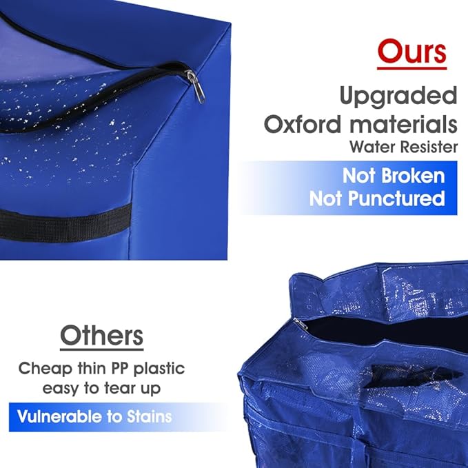 6 Pack Moving Bags Heavy Duty Extra Large 90L, College Packing Bags for Moving Clothes, Moving Supplies & Boxes with Zippers and Handles, Storage Bags Moving Totes Camping Essentials (Blue)