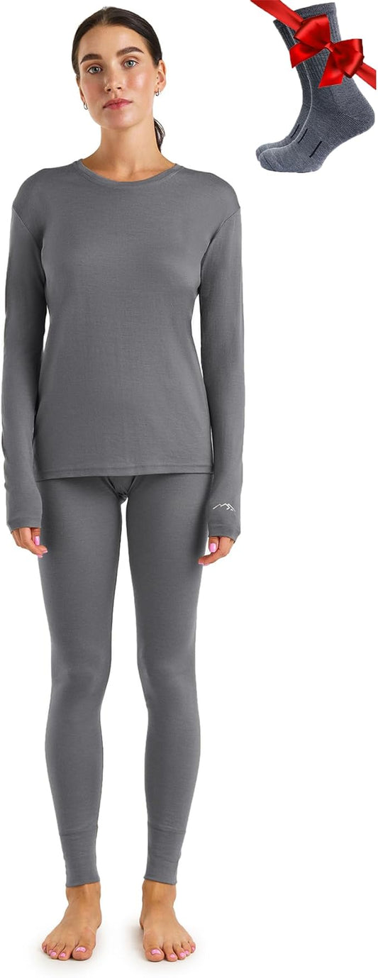 Merino.tech Merino Wool Base Layer Women Set - Heavyweight, Lite, Midweight Merino Thermal Underwear For Women Top, Bottom