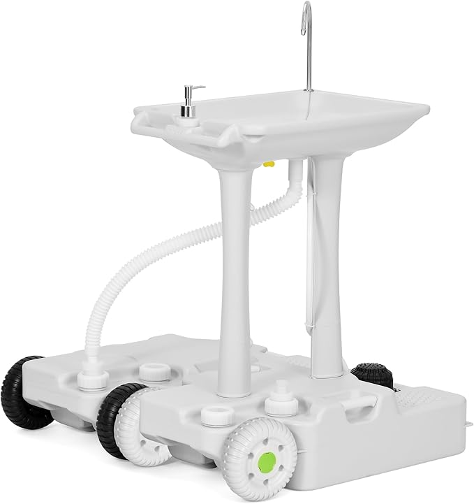 YITAMOTOR 30L Portable Camping Sink, Portable Hand Washing Station 30L Sewage Tank with Large Wheels, Foot Pump, Towel Holder, Soap Dispenser for Outdoors, Garden, Camping, Worksites, Camping Events