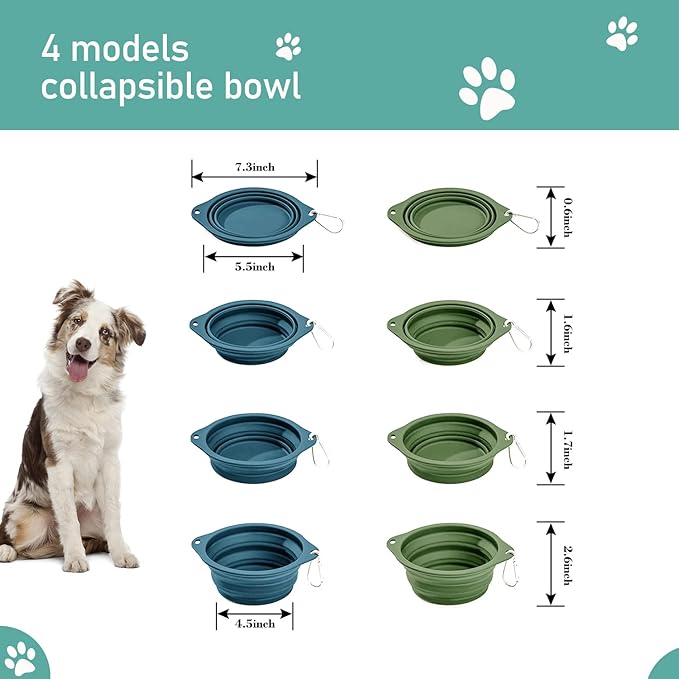 Silicone Non-Skid Collapsible Travel Dog Bowl, 2 Pack Lightweight & Leak-Proof Pet Bowl, Food Grade Portable Pet Bowls, for Dogs and Cats
