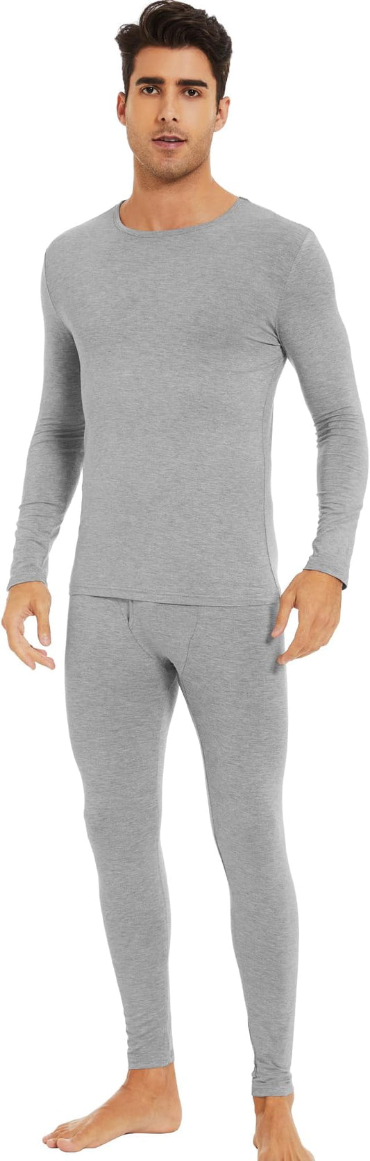 WiWi Thermal Underwear for Men Bamboo Viscose Long Johns Set Soft Warm Base Layer Lightweight Top and Bottom Sets S-XXL