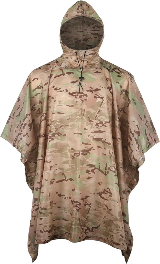 GRVCN Military Rain Poncho, Camouflage Raincoat Outdoor Waterproof Lightweight