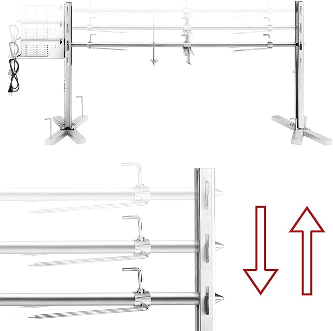 Rotisserie Grill Kit Stainless Steel Tripod Rotisserie Stand, 52inch Pig Lamb Hooded Roaster Charcoal Spit with 30W Motor & Adjustable Height Lockable Casters for Outdoor Camping Party, Rated 150 LB