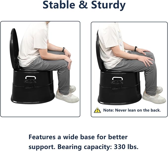 VINGLI Portable Toilet | Indoor Outdoor Commode w/Detachable Inner Bucket & Removable Paper Holder, Lightweight & Compact for Camping, Boat, Van, Emergency Use (Black)