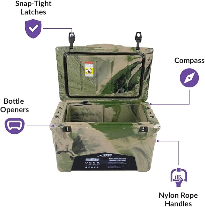 Xspec 60 Qt XL Roto Molded High Performance Camping Cooler Ice Chest | Extra Large Pro Tough Durable Outdoor Overland Rotomolded Hard Cooler