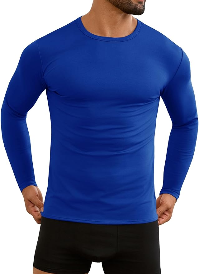 URRU Thermal Underwear for Men High Stretch Fleece Lined Long Sleeve Crewneck Thermal Shirts Base Layer Top Men Cold Weather