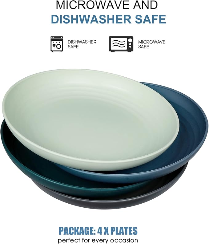 shopwithgreen Lightweight Plastic Plates - 4 Pack 10'' Unbreakable Dinner Plates, Dishwasher & Microwave Safe, BPA free, for Kids, Children, Toddler & Adult