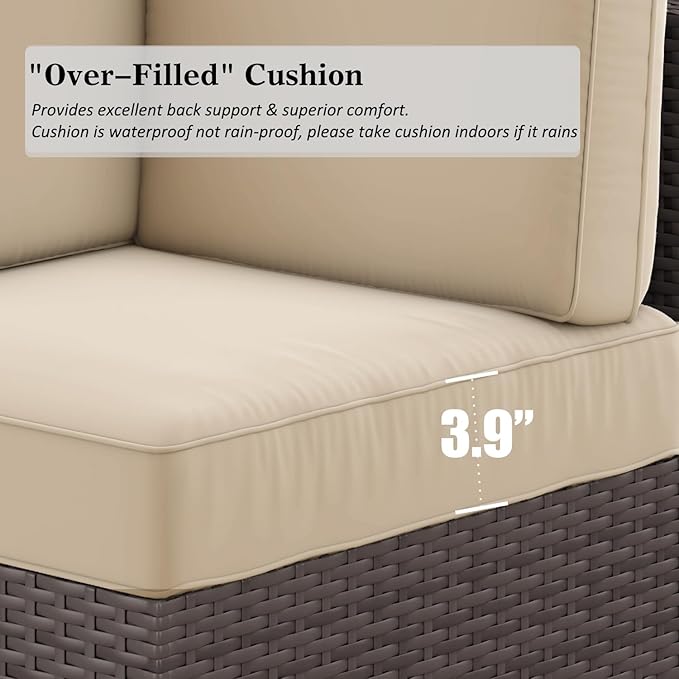 LayinSun 8 Pieces Outdoor Patio Furniture Set with 44" Fire Pit Table Brown Rattan Sectional Sofa Conversation Sets