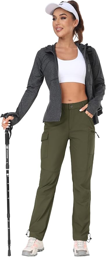 GymBrave Women's Hiking Cargo Pants Quick Dry Outdoor Camping Capris Water Resistant UPF 50 with Zipper Pockets