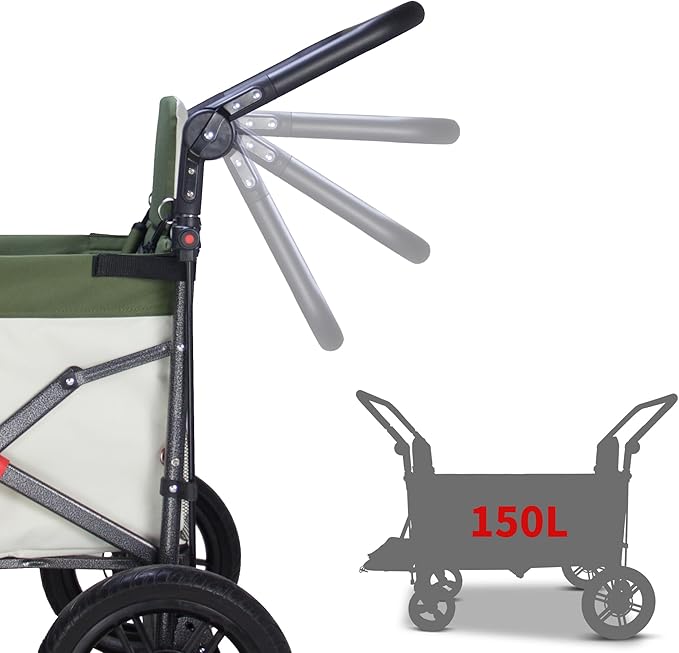 TMZ Foldable Wagon with Canopy, Collapsible Folding Wagon with Adjustable Handle Bar, Multi Functional Cart with Expansion Accessories, Front Expandable Transport Camping Wagon (Green/Beige)