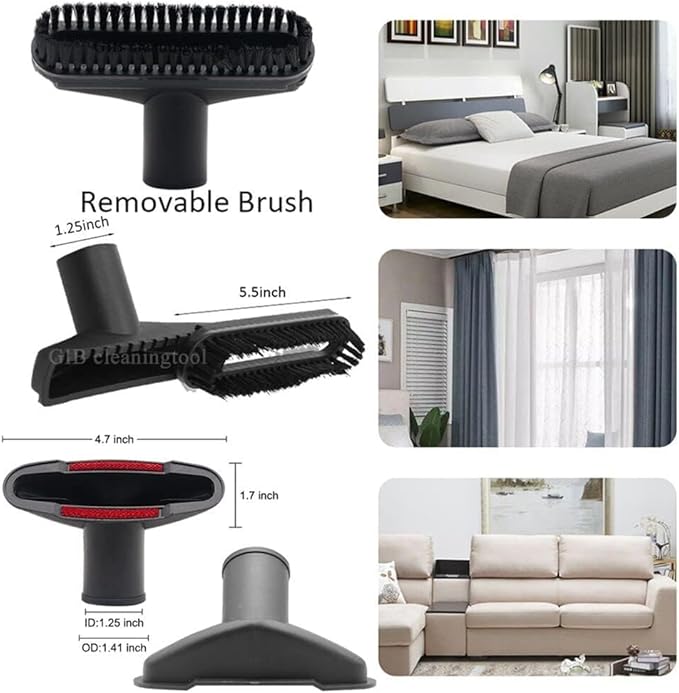 10 Pcs Vacuum Attachments Fit for Shop Vac Accessories - 1 7/8" to 1" Vacuum Hose Adapter, 1 1/4 inch Vacuum Extension Wand, 1 1/4" Vacuum Cleaner Accessories Brush Kit, Flexible Crevice Tool