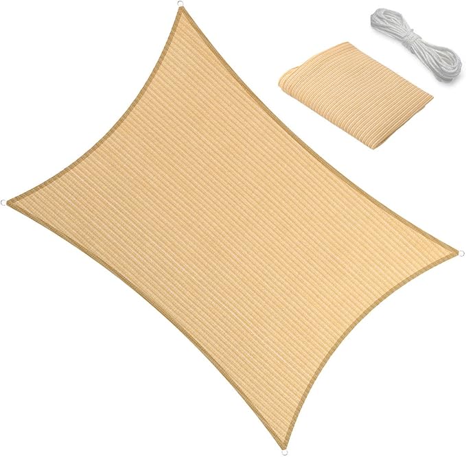 8' x 19' Beige Outdoor Sun Shade Sail Canopy ??UV Resistant Permeable Awning Fabric for Patio, Garden, Backyard, Pergola, Carport, Lawn Shelter Cover