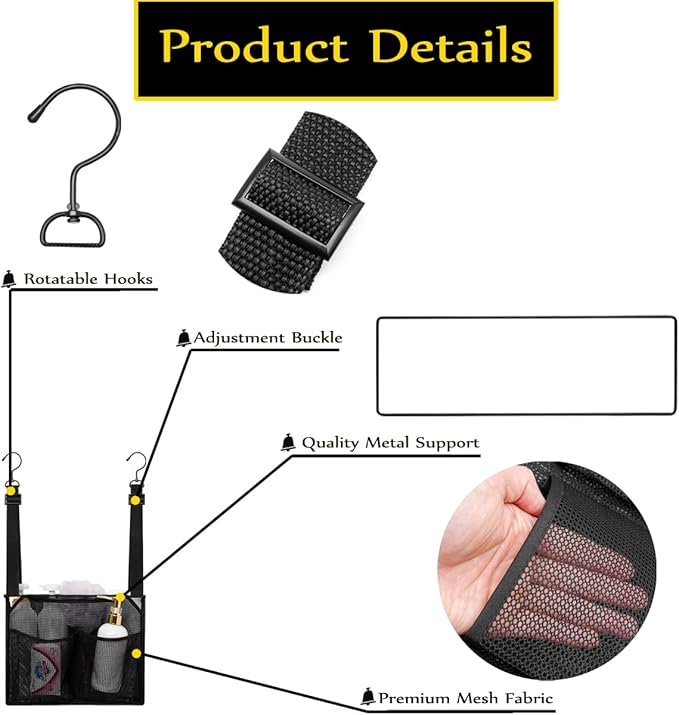 ALYER Mesh Shower Caddy, Bath Organizer with Adjustable Hanging Straps, Multipurpose Storage Bag for College,Camp,RV, Travel and Gym (White)