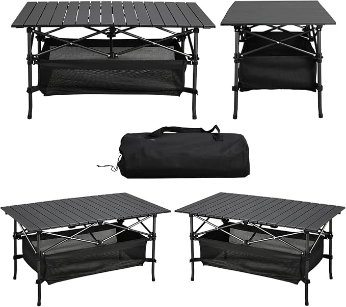 Lightweight Aluminum Folding Camping Table (47” x 21.65” x 26.7”), Portable Roll-Up Design for Outdoor, Camping, Beach, BBQ, Patio, and Picnic, Durable & Waterproof with Carrying Bag