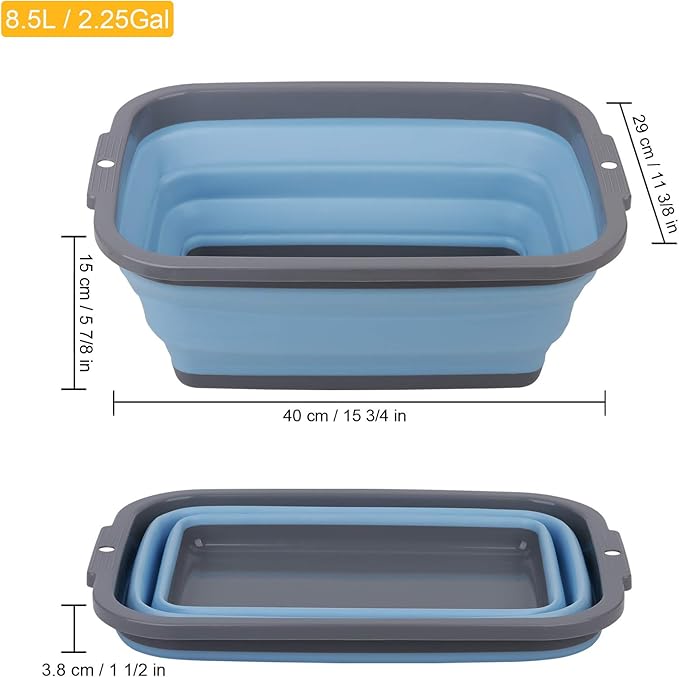 2 Pack Collapsible Sink with 2.25 Gal / 8.5L Each, Foldable Dish Tub for Washing Dishes, Camping, Hiking and Home, Portable Washing Basin