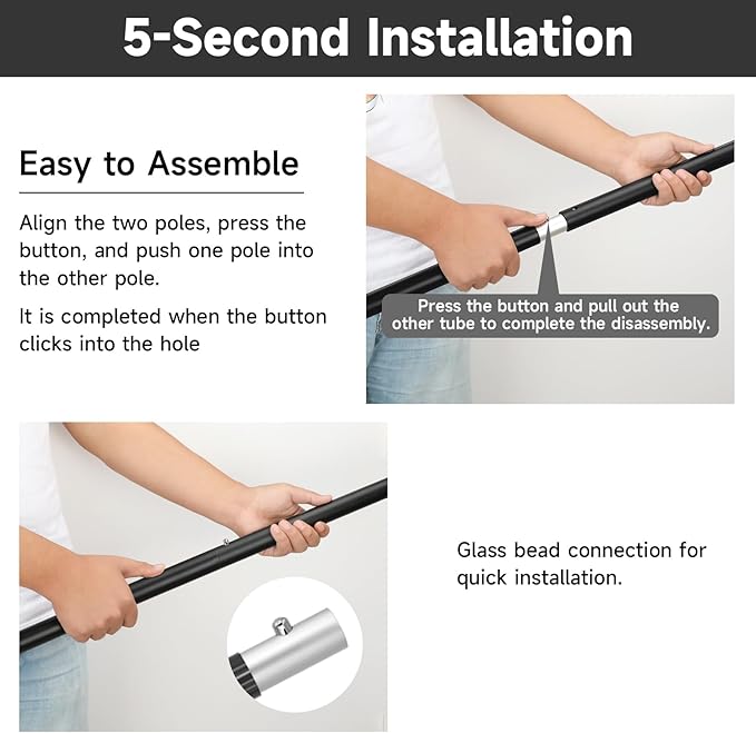 SAN LIKE Aluminum Tent Poles for Tarp - 75in Collapsible Poles for Awnings, Canopy, Rain Fly, Shelter - 2 Sets (5 Sections)