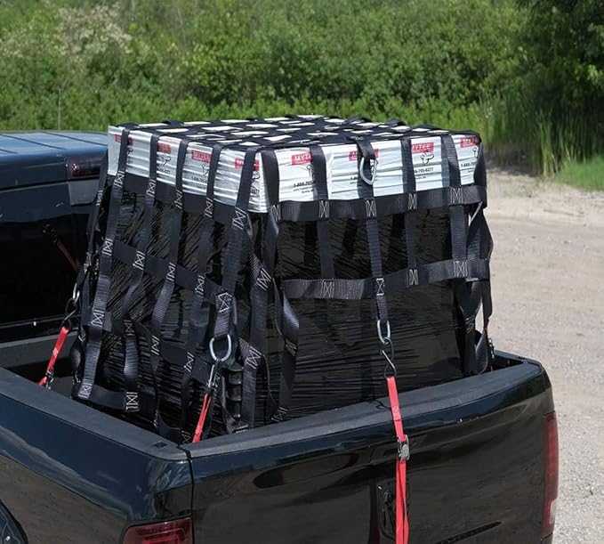 Mytee Products 8.75' x 10' Heavy Duty Cargo Net for Pickup Truck Bed with D Rings Tie Down Fittings - Durable Truck Bed Cargo Net with 6 Cam Buckle Tie Down Straps for Adjusment