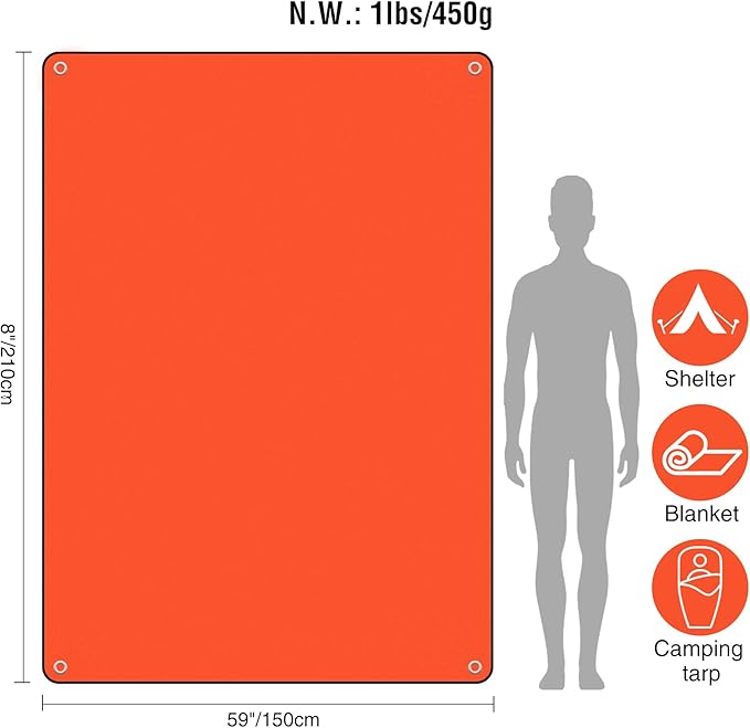 RedSwing 6 Pack Emergency Blankets, Waterproof Survival Thermal Tarp, Multipurpose Reflective Insulated All Weather Blankets for Camping Hiking, Orange
