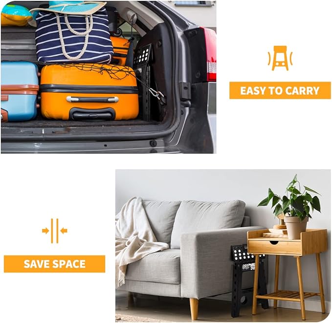 Delxo 16 Inch Folding Step Stool,Foldable Stool for Adults with Safety Lock,Portable Collapsible Plastic Stepstool,Non Slip Folding Stools for Kitchen Bathroom Bedroom Up to 400LBS,(Black 1PC)