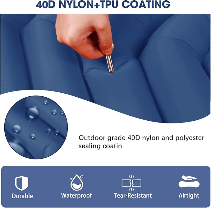 Sleeping Pad for Camping - Ultralight Camping Mattress with Pillow, Built-in Foot Pump, Compact Inflatable Portable Mat for Backpacking, Hiking, Car Traveling, Beach, Tent