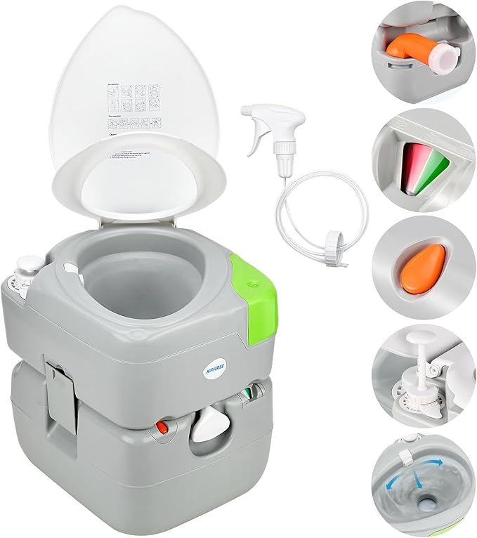 Kohree 5.8 Gal Camping Toilet: Portable Toilet for Adults with Diagonal Elongated Bowl Seat, Large Waste Tank, Leak-Proof Cassette with Level Indicator, RV Travel Porta Potty for Boat Trip Home Use