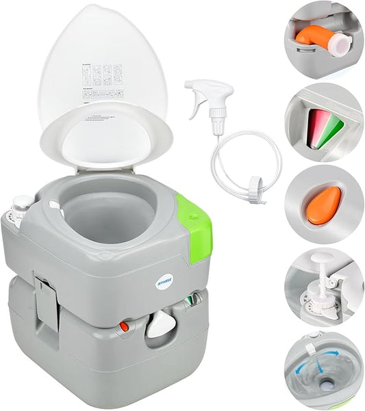 Kohree 5.8 Gal Camping Toilet: Portable Toilet for Adults with Diagonal Elongated Bowl Seat, Large Waste Tank, Leak-Proof Cassette with Level Indicator, RV Travel Porta Potty for Boat Trip Home Use