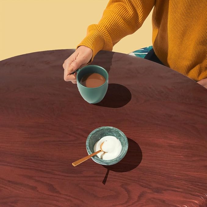 Violet Linen Woodgrain Elastic Round Table Cover, Small, Mahogany Wood