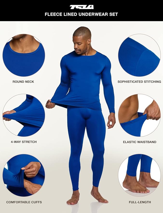 TSLA Men's Thermal Underwear Set, Microfiber Soft Fleece Lined Long Johns, Winter Warm Base Layer Top & Bottom