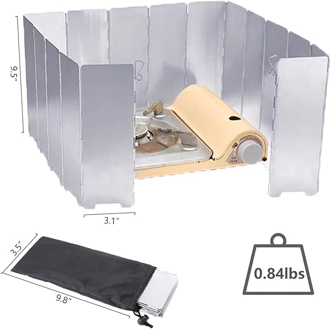Outdoor Stove Windscreen Ultra light Aluminum foldable Camping Stove Windshield with Carrying bag for Butane Stoves Picnic (16 Plates)