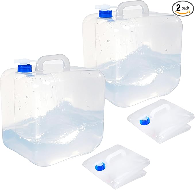 Collapsible Water Container with Spigot & Hook, BPA Free Water Jug, Foldable Carrier Bucket, Water Storage Container for Camping Hiking Survival Kit, 2-Pack (10L/2.6 Gallon)