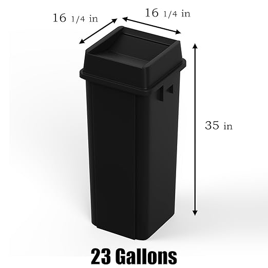 23 Gallon Black Square Commercial Trash Garbage Can with Lid | Outdoor Office Restaurant School Kitchen