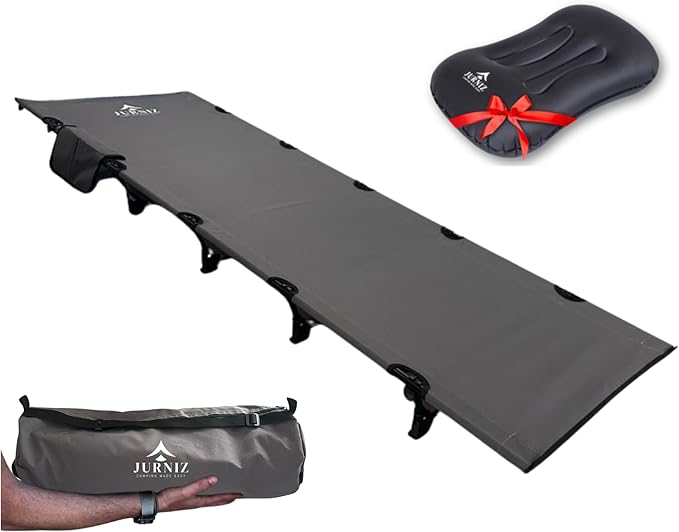 Ultralight Camping Cot for Adults and Kids; Supports up to 330lbs; 4.85lbs Ultralightweight Portable Camping Bed for Hiking, Camping and Backpacking with Carry Bag (Grey)