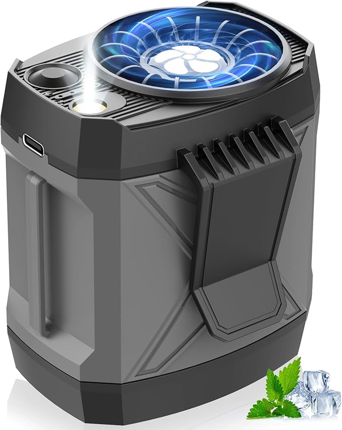 Portable Fan for Under Shirt, Waist Fan Clip On Belt, 4-in-1 Rechargeable Body Fans with LED Light, Phone Stand, Fast Charging 4-Speed Hip Personal Fans for Baby, Mowing, Work, Kitchen, Truck
