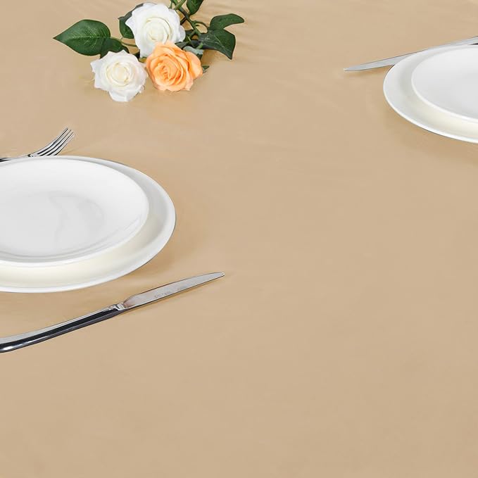 LUSHVIDA Round Waterproof Table Cover Elastic Vinyl Fitted Tablecloth Elastic Edged Plastic Table Cloth (Champagne, Best for Up to 36"-44" Round)