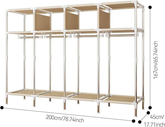 Portable Wardrobe Closet Durable and Easy to Assemble Heavy Duty Clothes Rack with Non-Woven Cover Fabric Best for Bedroom and Easy Storage and Organization (Grey-B)