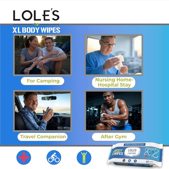 LOLE'S Body Wipes XL - Wet Wipes for Adults, 192 Count - 4 x 48, Adults No Shower, Adult Bed Bath, Incontinence Wipes Large & Fresh, Paraben Free, Ideal for Camping, Gym, Travel, Hospital