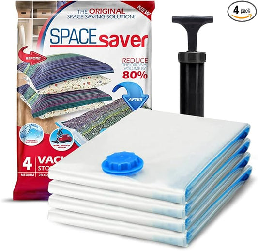 Spacesaver 10 Pack Small Vacuum Storage Bags for Clothes - 24 x 16-Inch Vacuum Sealer Compression Bags with Hand Pump - Space Saver Storage Bags for Travel Essentials, Garments and Organization