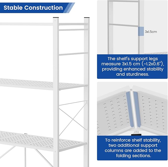 ALANNG 39.4" Wide Folding Storage Shelves with Wheels, Adjustable Metal Shelving Unit, Standing Shelf Organizer for Closet Kitchen Garage Laundry Pantry (White,1 Pack)
