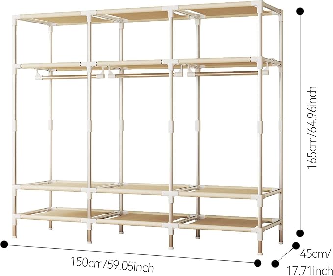 Heavy Duty Wardrobe Portable Closet Organizer Metal Clothing Rack for Hanging Clothes with Drawer Easy to Assemble Stronger Load-Bearing Detachable Design (Style 12)