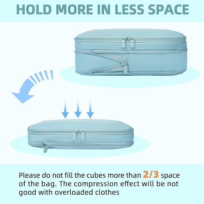 BAGAIL 4 Set/6 Set/8 Set Compression Packing Cubes Travel Accessories Expandable Packing Organizers (Square Mesh, 06-Dusty Blue)