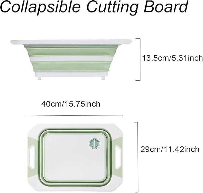 Camping Collapsible Cutting Board Dish Basin BBQ Prep Tub Camp Sink Dish Washing Station Multifunctional Storage Basket(Green white)