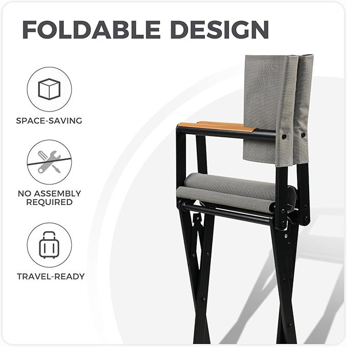 Grand patio Extra-Wide 4-Pack Directors Chairs, Folding Dining Chair Set of 4 with Sling, Woodgrain Armrests, Outdoor, Gray