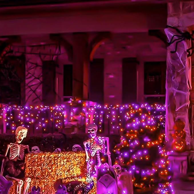 4-Pack 50 LED Orange and Purple Fairy Lights Battery Operated with Timer, 16FT Waterproof Starry Halloween String Lights Outdoor Indoor for Bedroom Wedding Birthday Halloween Horror Parties Decoration