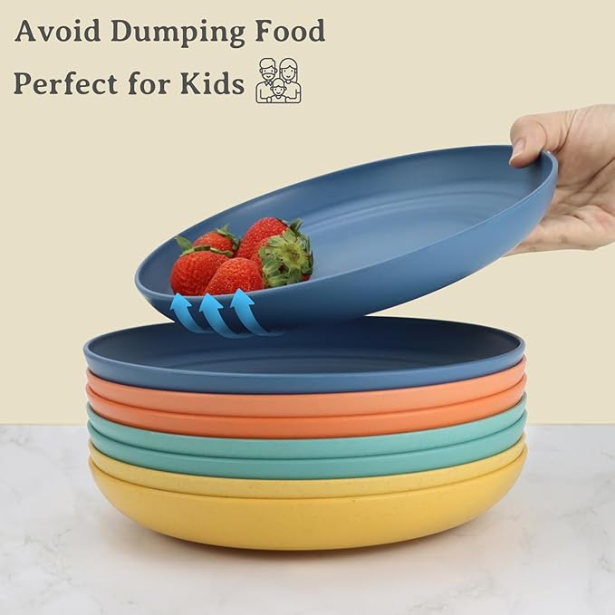 Wheat straw plates and bowls sets with cutlery - Unbreakable wheat straw dinnerware sets - Dishwasher safe plates,bowls,cups for apartment.Blue