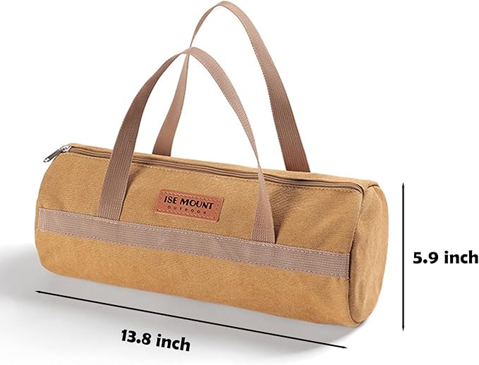 Tent Stakes Bag, Double Layer Tent Pole Pegs Storage Bag, Camping Accessories Large-Capacity Canvas Tool Bag with Zipper for Man Camping, Hiking (35cm Khaki)