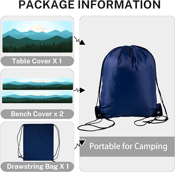 CAPSCEOLL Elastic Picnic Table Cover with Bench Covers 5Ft Waterproof Fitted Picnic Table Cover Cloths for Outdoors Camping Tablecloth with Drawstring Bag, 60X30in, Green Mountain